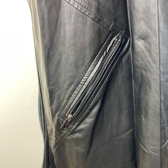 Melissa McCarthy Seven 7 Black Faux Leather Ribbed Knit Cardigan Sweater Small - Picture 15 of 16